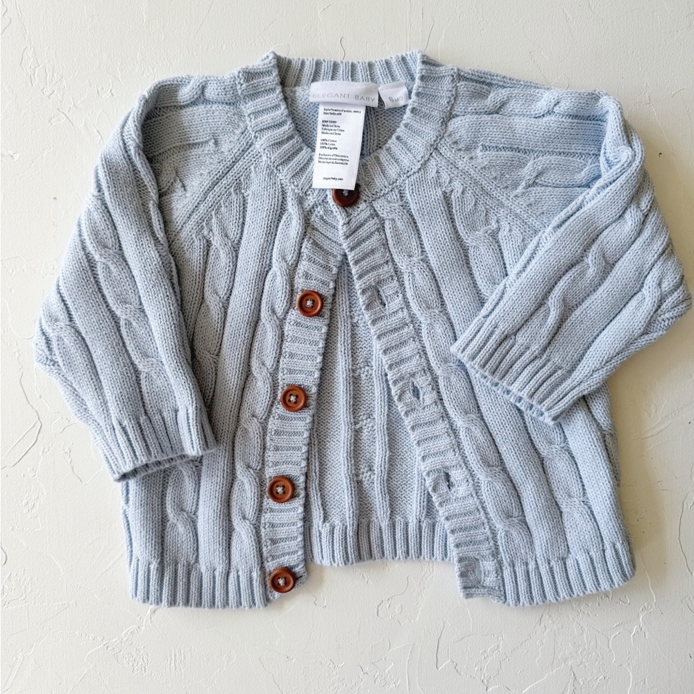 Pale blue Cable knit button cardigan